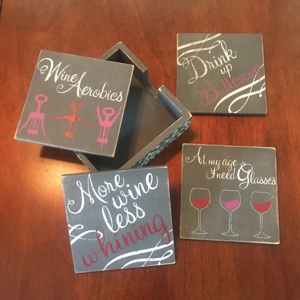 Set of 4 Distressed Wood Coasters